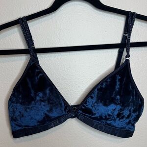 Tommy Hilfiger Y2K Velvet Blue Bralette Bejweled Velour Womens Large